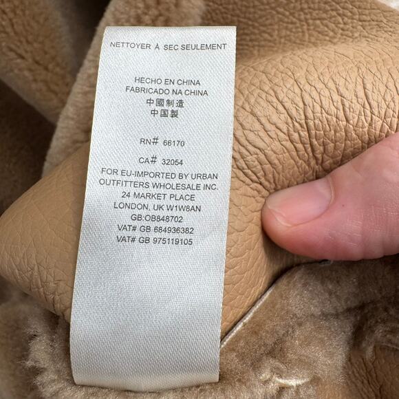 Free People Faux Fur Overcoat Peacoat Womens Small Brown Beige Collared Full Zip - Picture 10 of 13